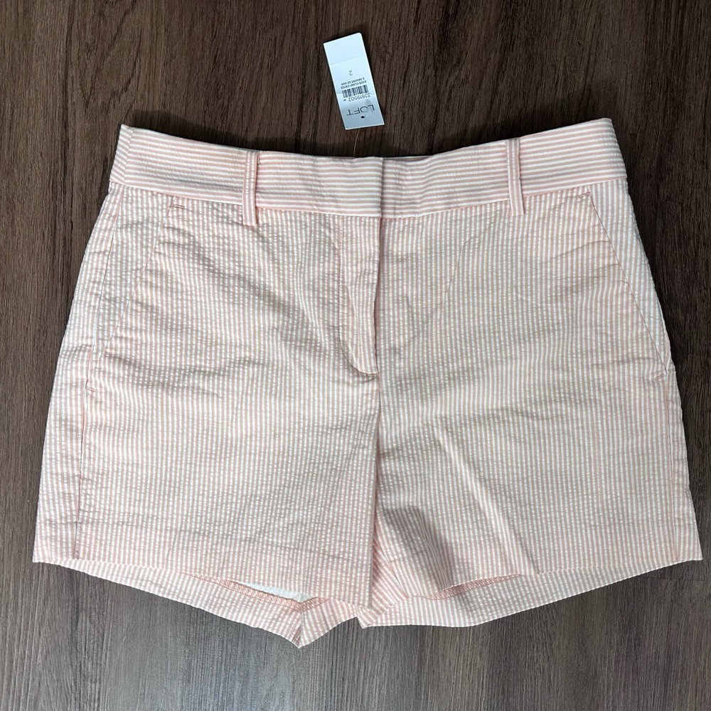 LOFT • The Riviera Short Peach Striped Size 2 100% Cotton Twill